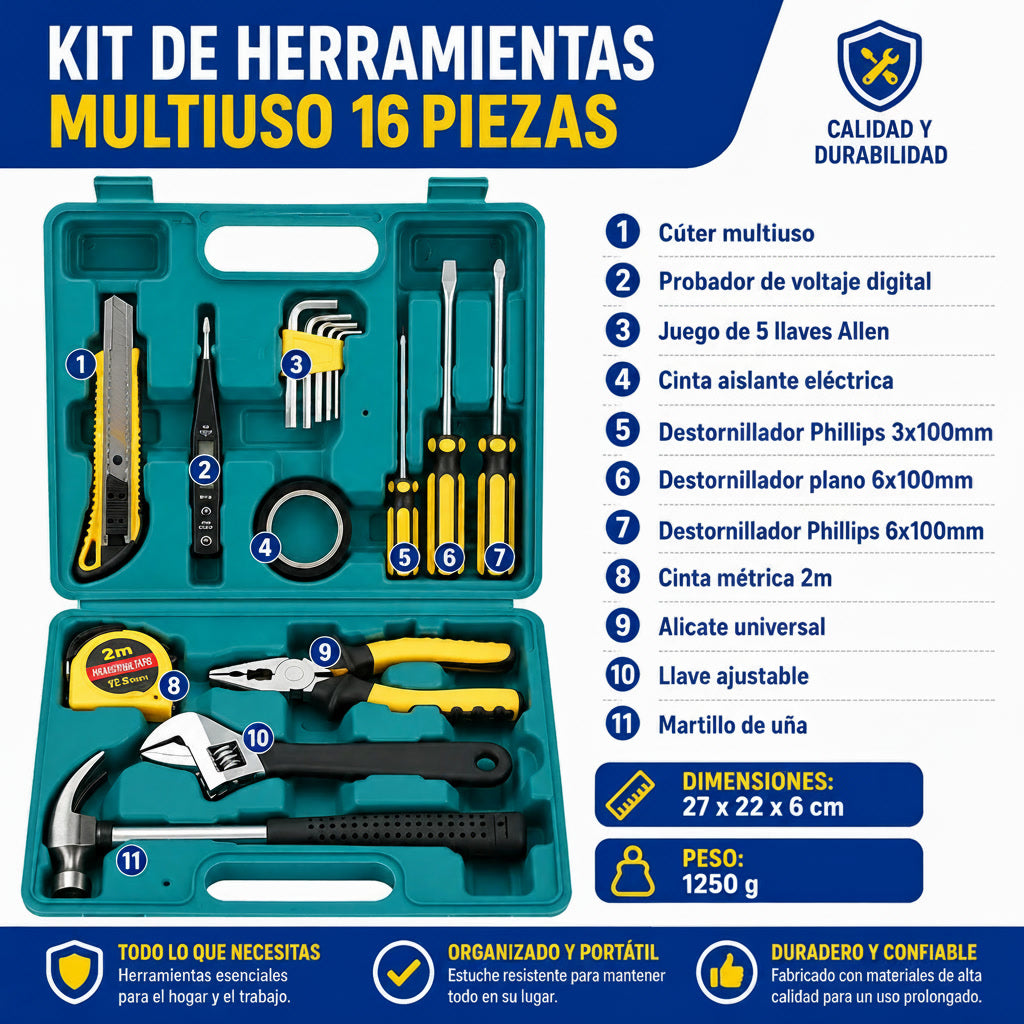 MultiPro™ | Maletín de Herramientas Todo en Uno (16Pzs)