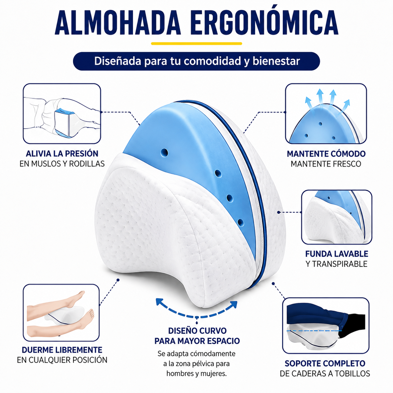 Almohada Ortopédica para Piernas: Alivio de Espalda y Caderas